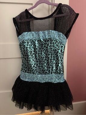 Aqua Blue Leopard Sequin Mesh Dance Dress LC